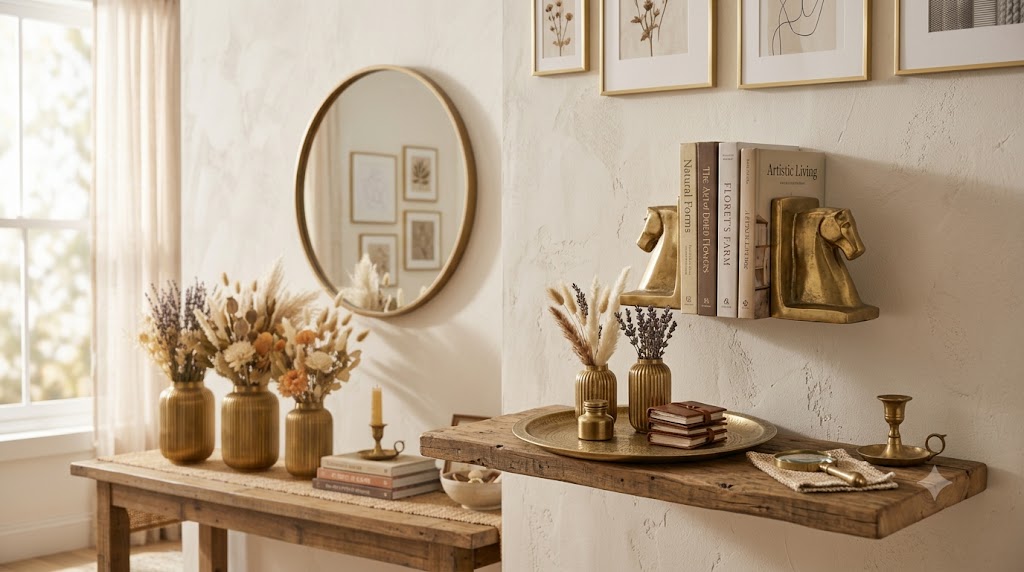 Brass Bookends and Trays Desk Styling